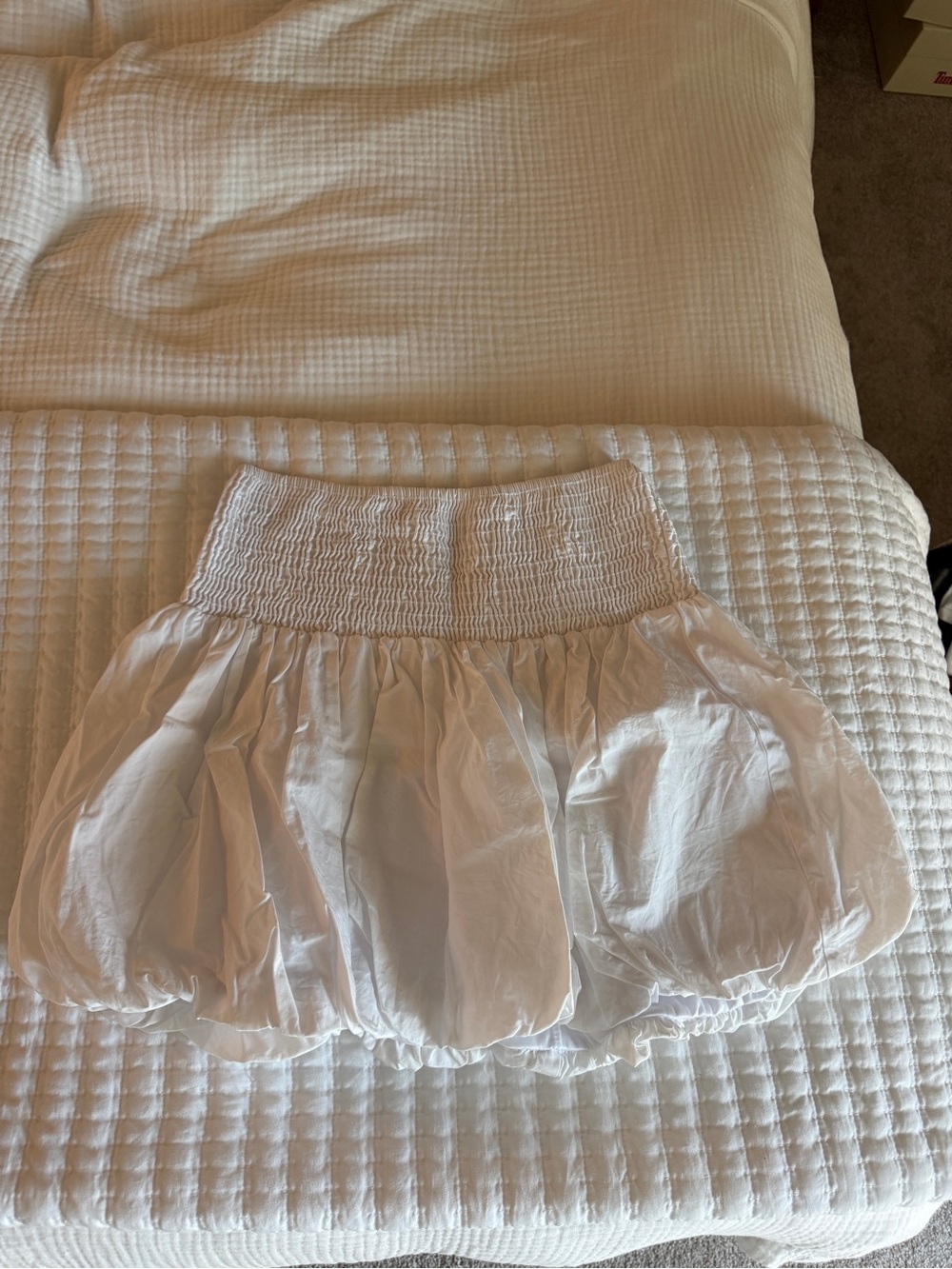Frenchi White Smocked Bubble Mini Skirt